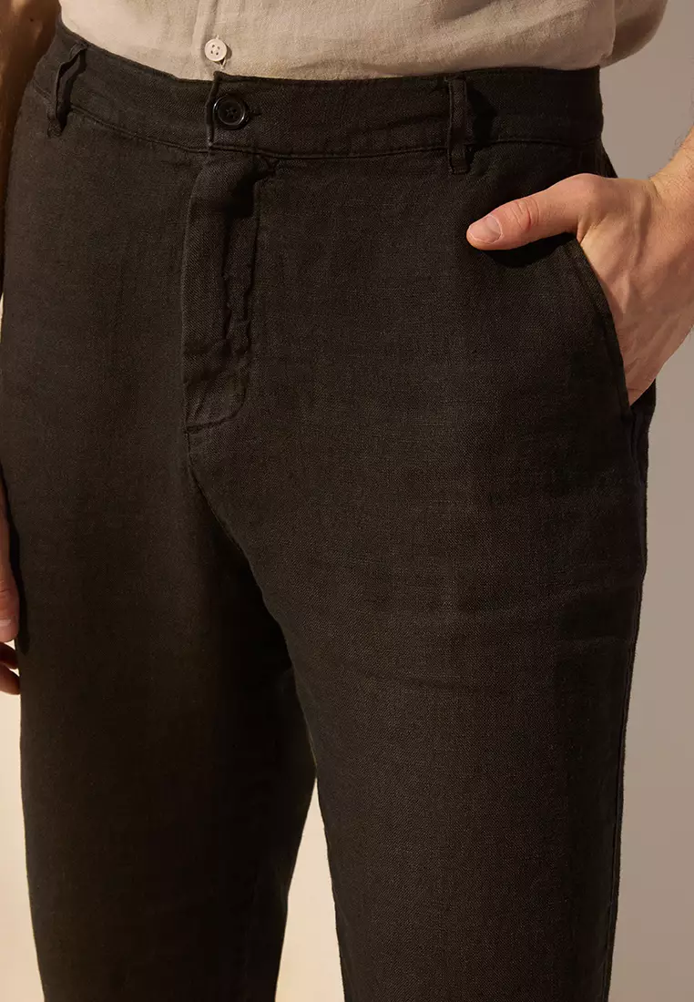 Black Limited 100% Linen Regular Fit Channel