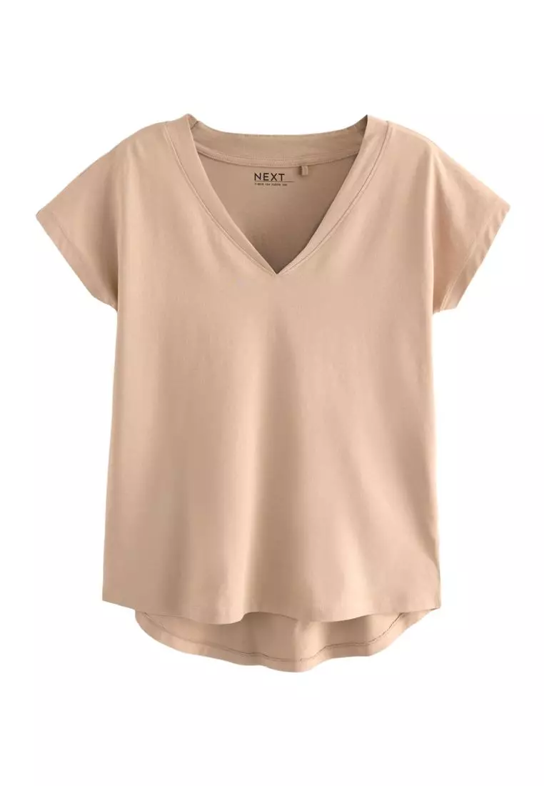 V-Neck 100% Cotton Rich Cap Sleeve T-Shirt