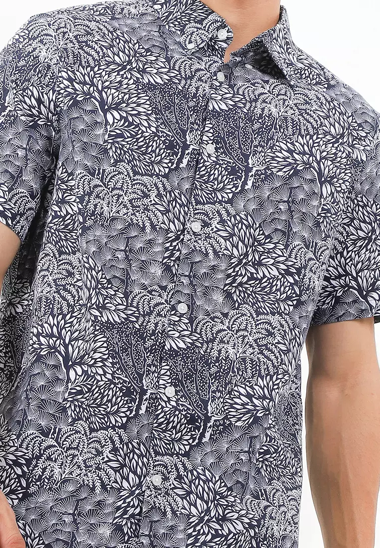 Easy Iron Cotton Linen Blend Print Shirt