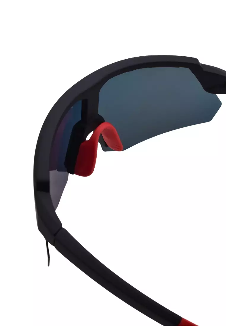 Oversized Angular Semi Frameless One Piece Lens with Vents Polarized Sunglasses