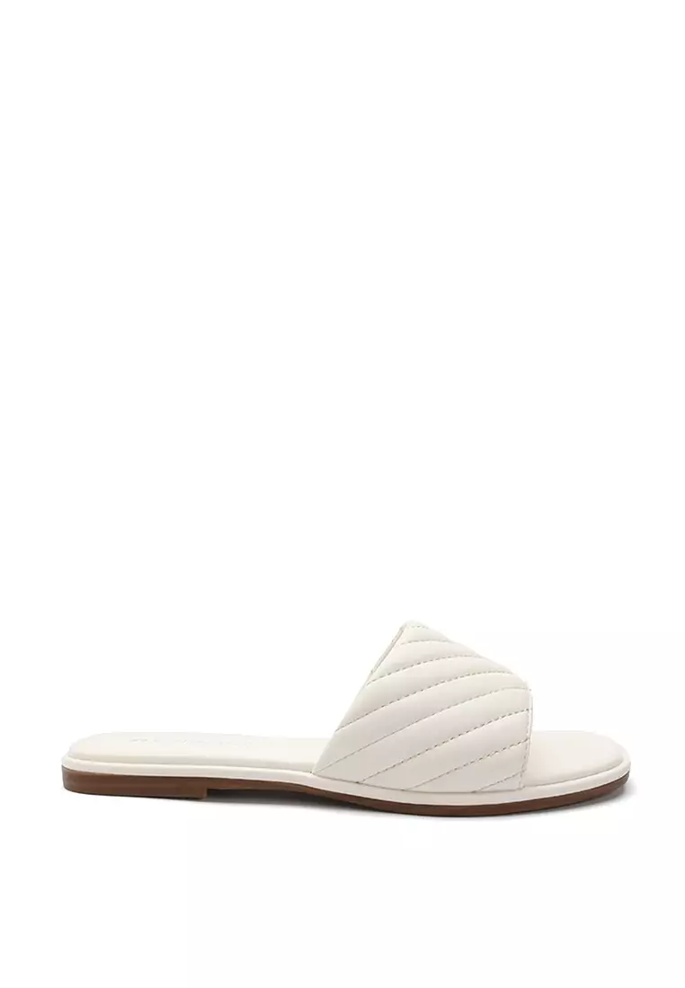 White slip on sandals flat sale