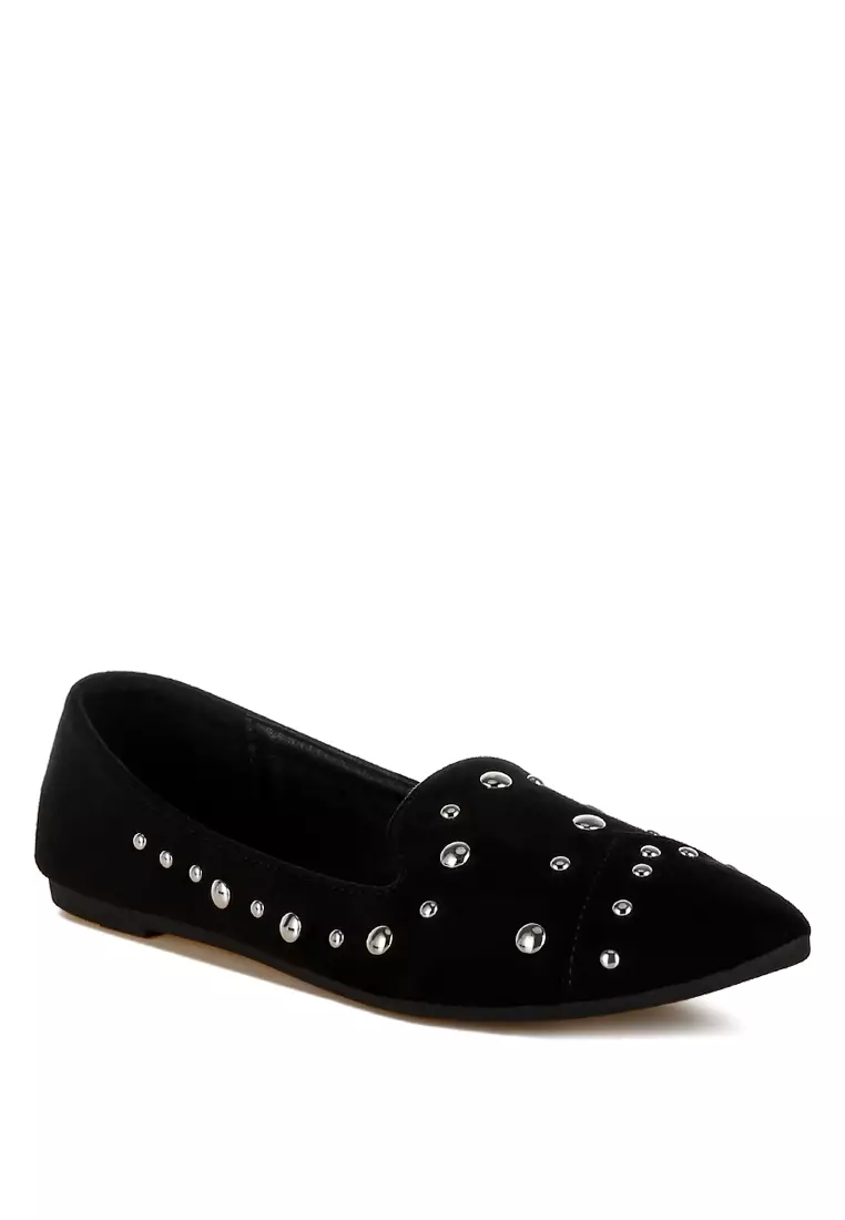 Stud Embellished Ballet Flats in Black