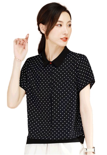 A-IN GIRLS white and navy Vintage Polka Dot Chiffon Blouse AA0E7AADD8387EGS_1