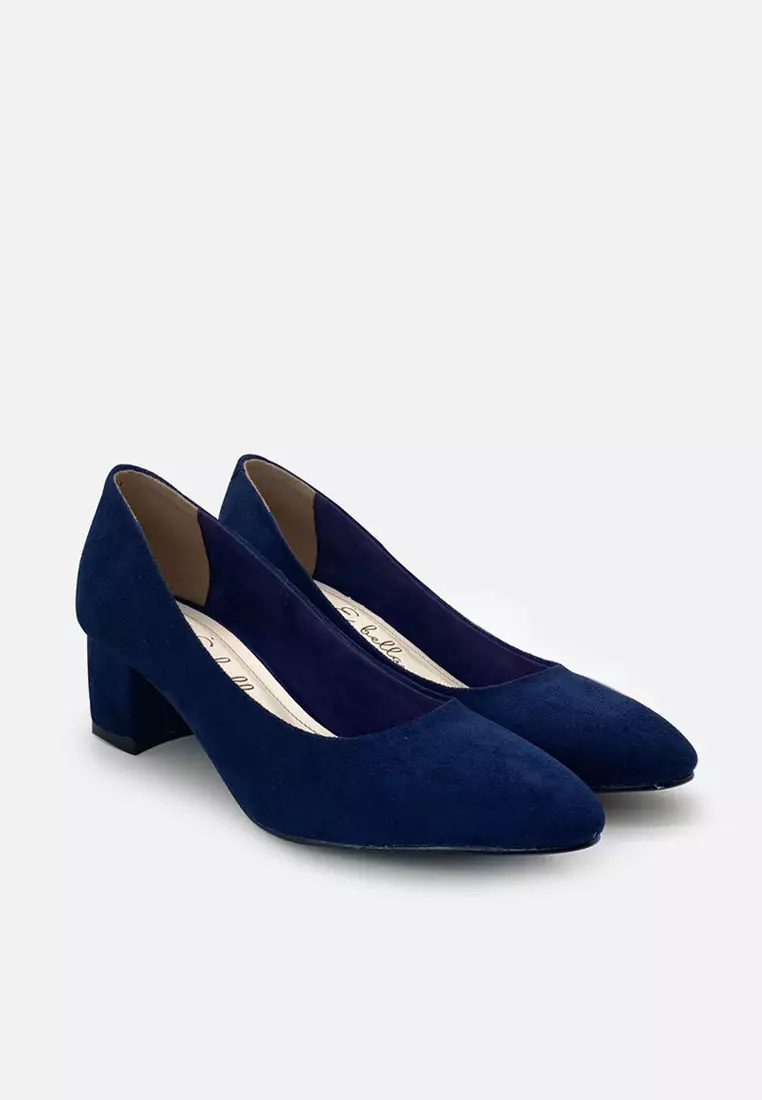 Blanche Pointed Toe Pumps Sepatu Block Heels Wanita