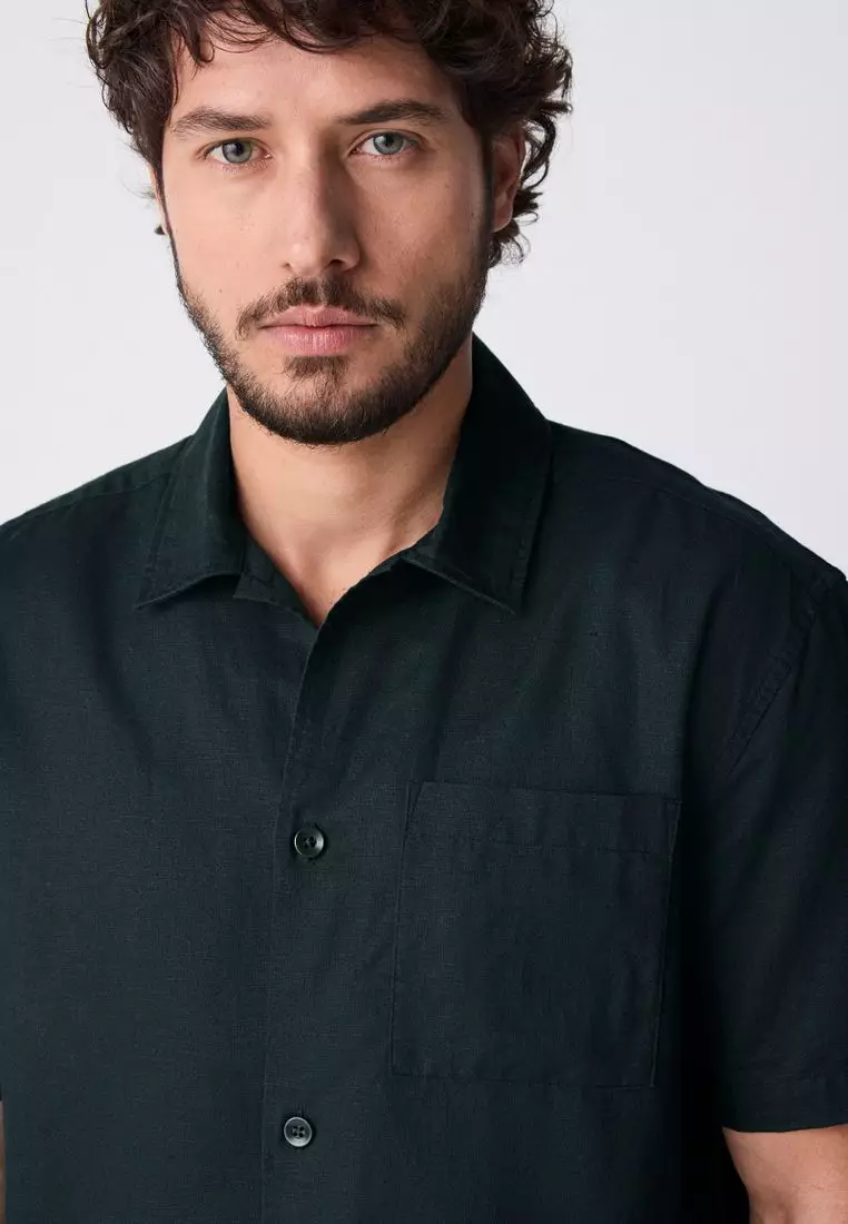 Short Sleeve Linen Blend Shirt Standard Collar