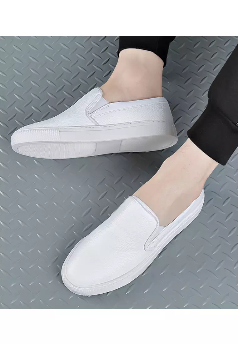 Mens white leather slip on on sale