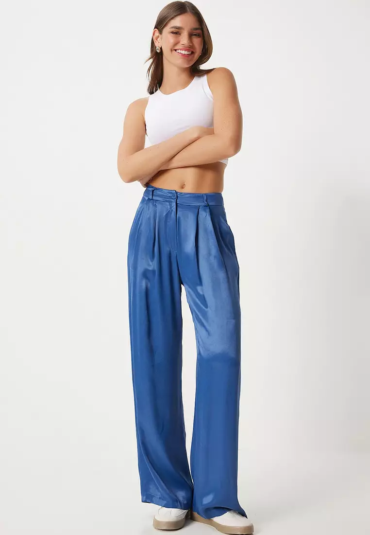 Indigo Blue Satin Finish Palazzo Trousers