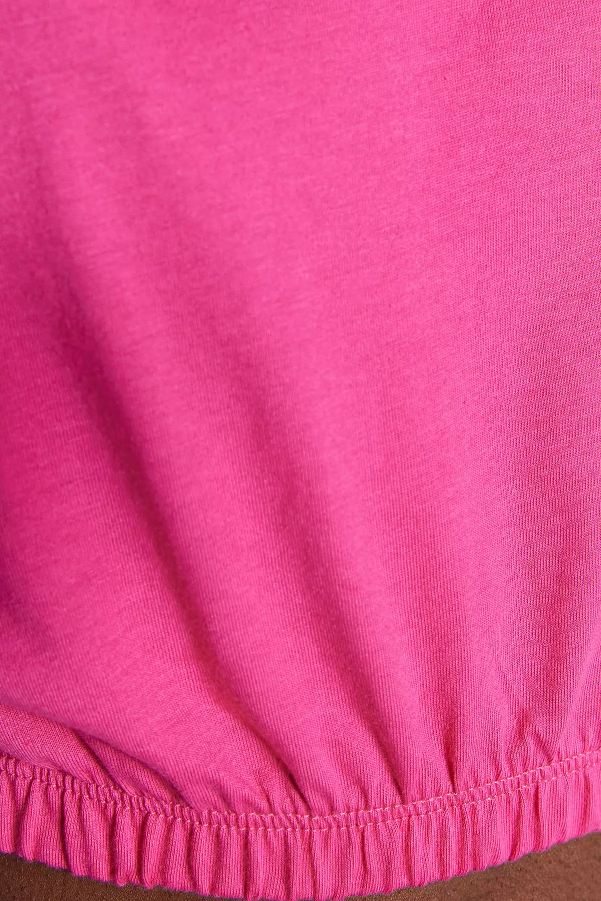 Fuchsia Padded Crop Crew Neck Knitted T-Shirt