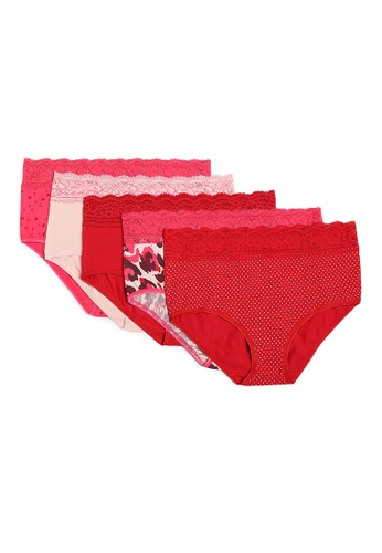 MARKS & SPENCER pink M&S 5 Pack Lace High Waisted Animal & Dots Print Full Briefs F3C78US7870806GS_1