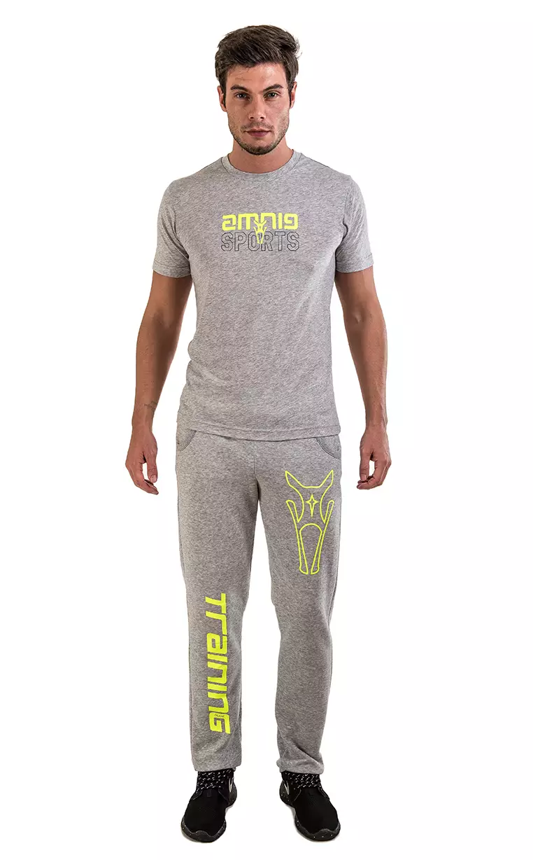 Amnig Unisex Sport Training Sweatpants (Grey/Lime)