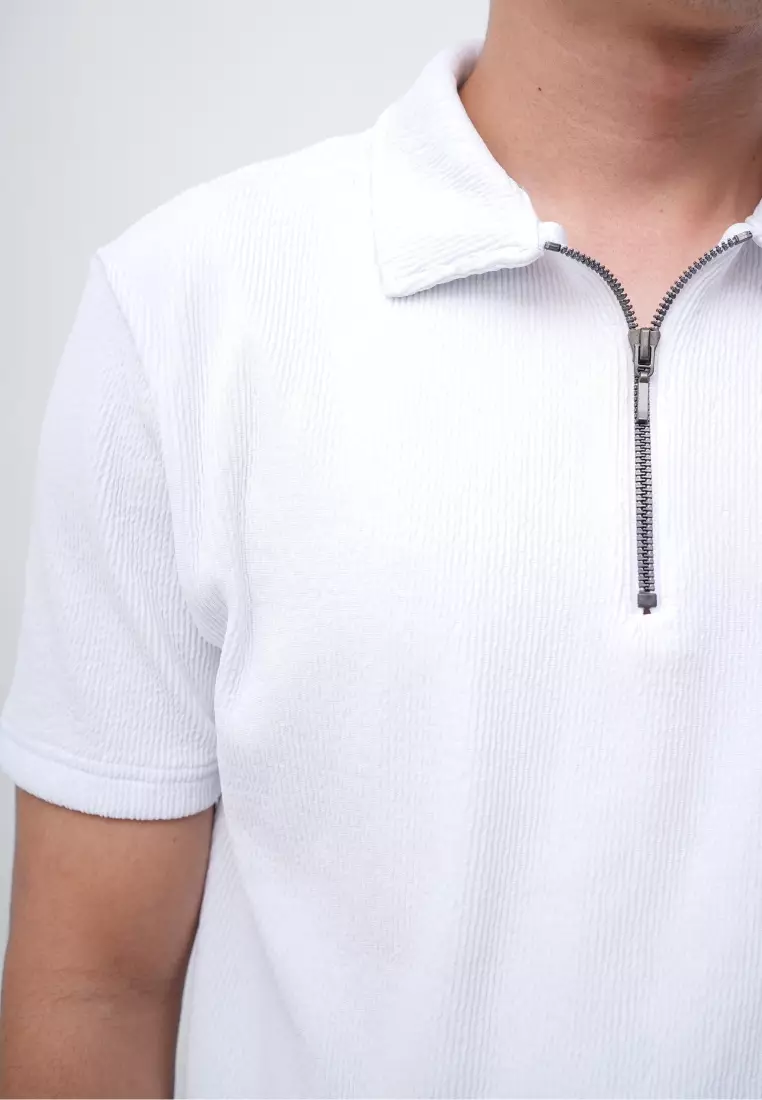Ryusei Polo Pria SHIN Fit Basic White | Polo dengan Tekstur Unik