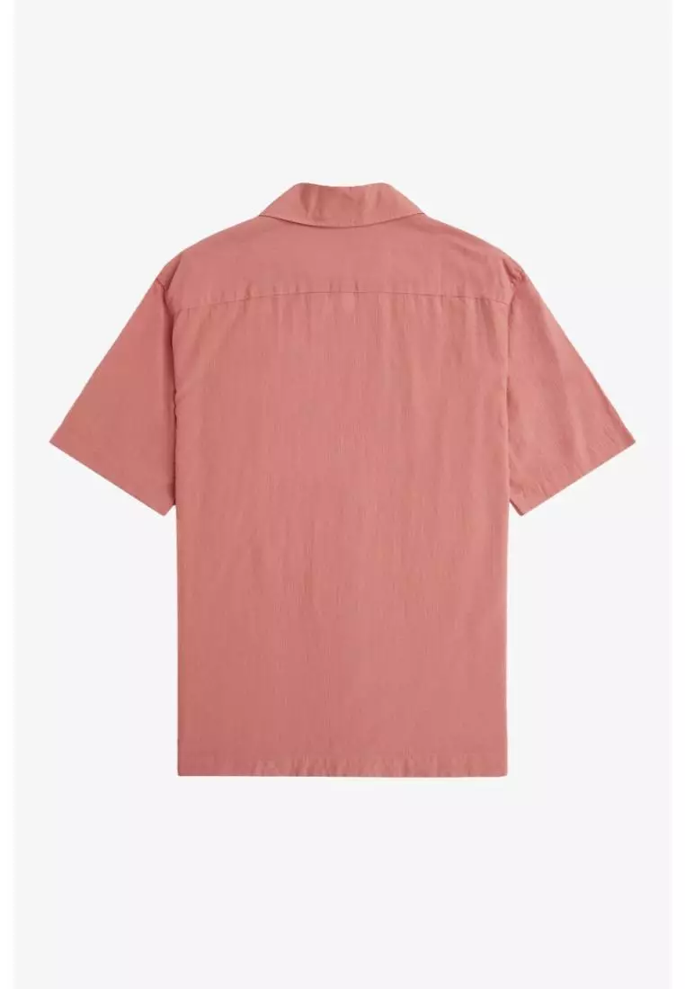 Fred Perry M7762 Lightweight Texture Revere Collar Short Sleeve Shirt (Putty Pink)