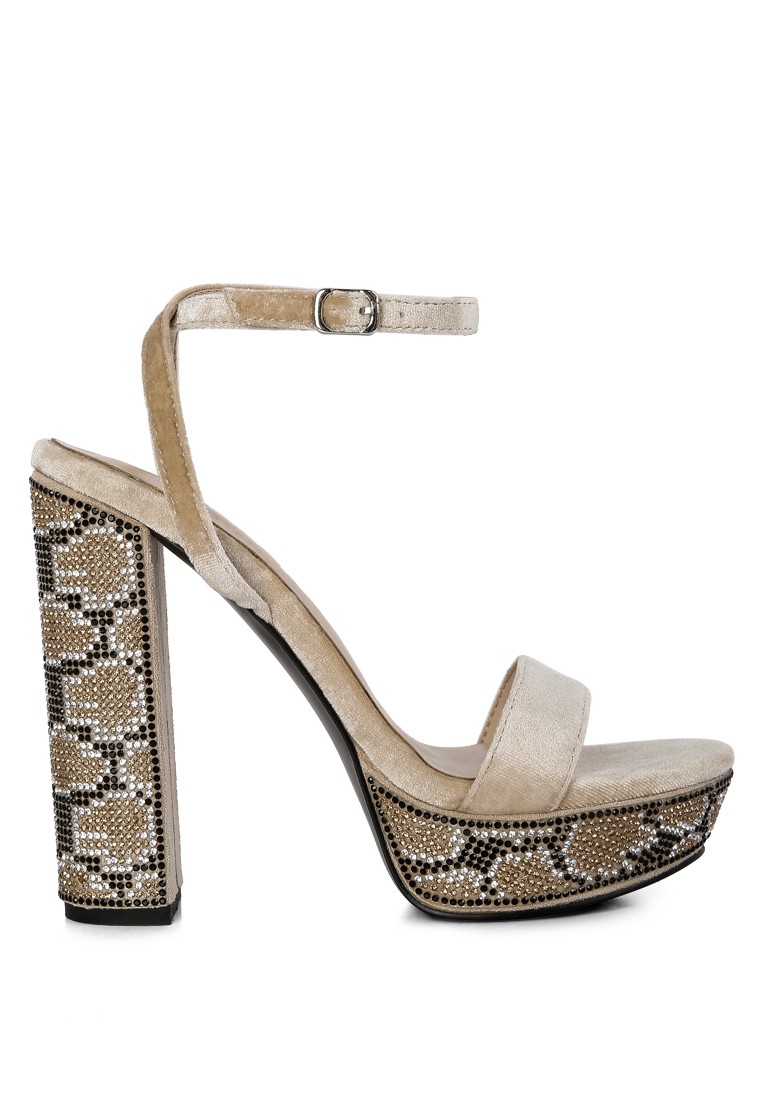 Beige Diamante Platform Heel Sandals