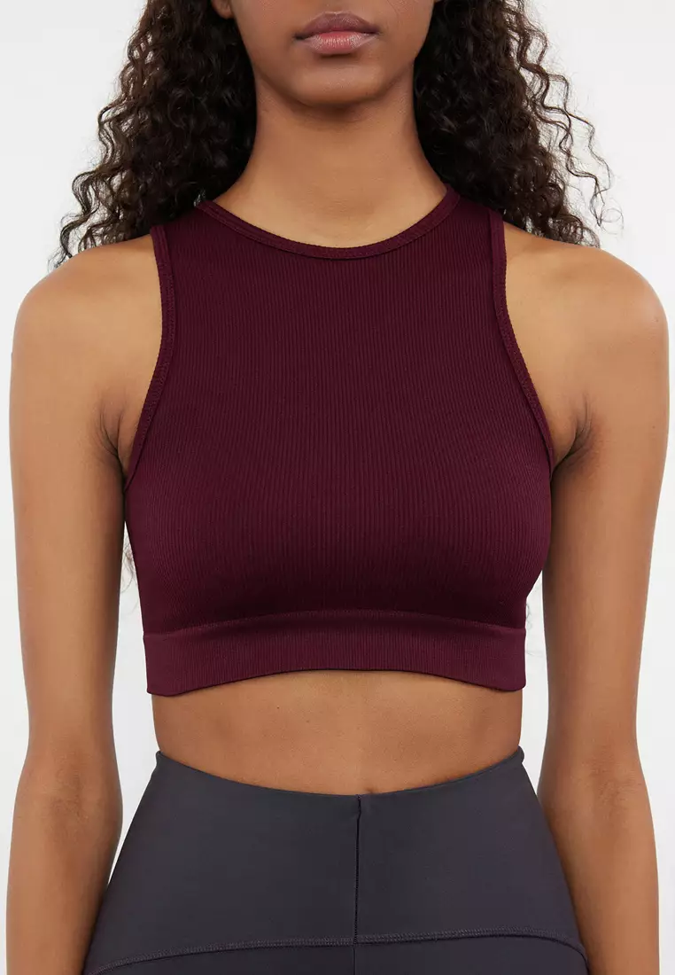 Plum Seamless/Seamless Ribbed And Lightly Supported/Shaping Knitted Sports Bra