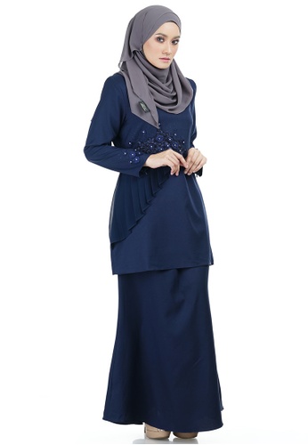 Buy Briona Kurung with Asymmetry Pleated from Ashura in Navy at Zalora