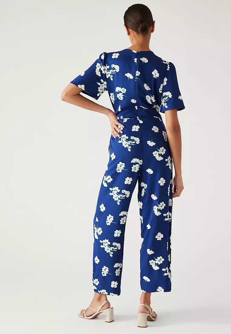 Floral Tie Detail Short Sleeve Jumpsuit
