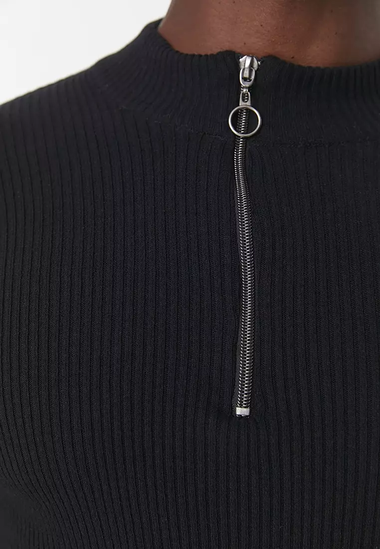 Slim Fit Half Turtleneck Zipper Corduroy Sweater