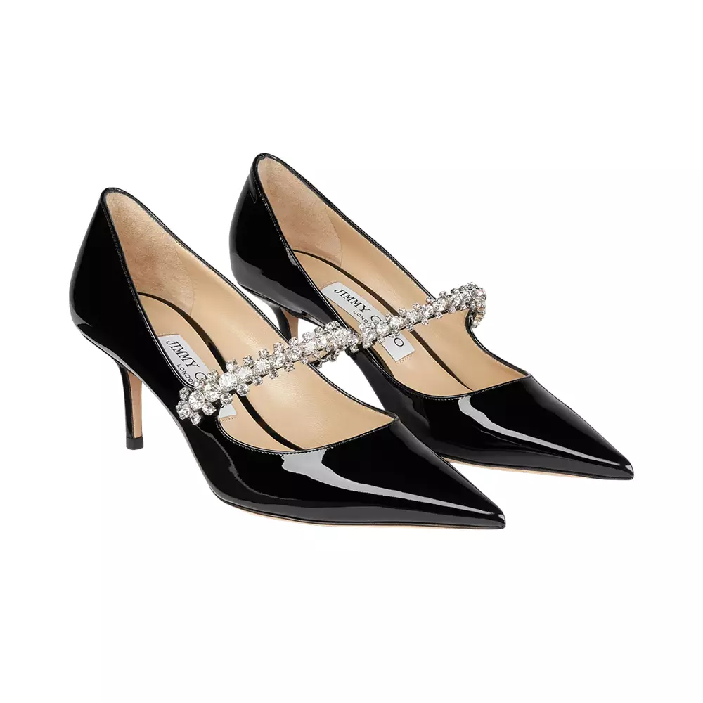 Bing 65 Crystal Strap Patent Leather Ballet Pumps Black