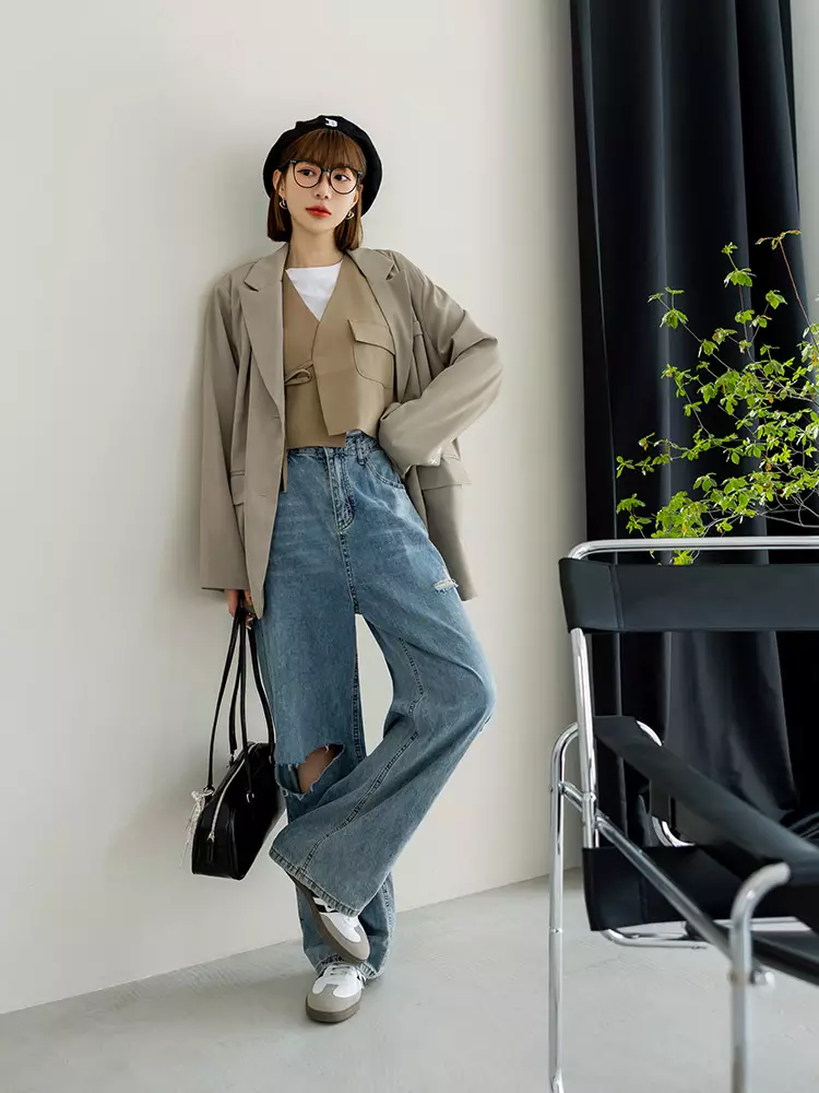 V-neck blazer tie-front cropped vest [AB19668]