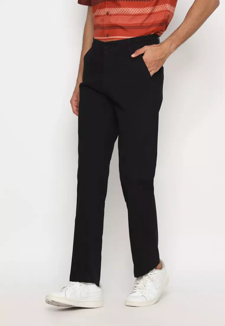 POLICE Celana Chino Panjang Hitam Cotton Premium Stretch Regular Fit Pria