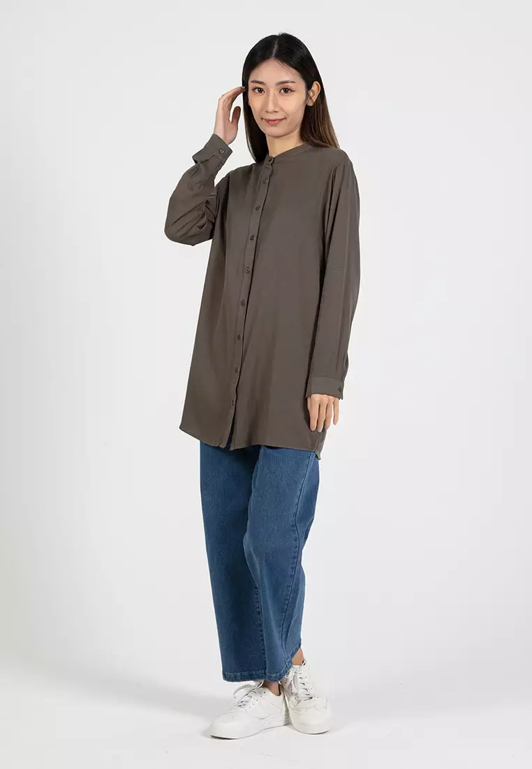 Forest Ladies Rayon Shirt Women Long Sleeve Tunic - 822405-45DkOlive