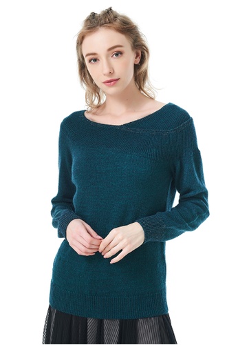 Sisley green Off Shoulder Knitted Sweater E5E10AAC4C760CGS_1