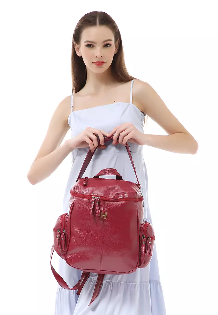 Afra Tas Ransel Wanita Large Compartment Backpack Uniqe Design Material Leather ORIGINAL - Red