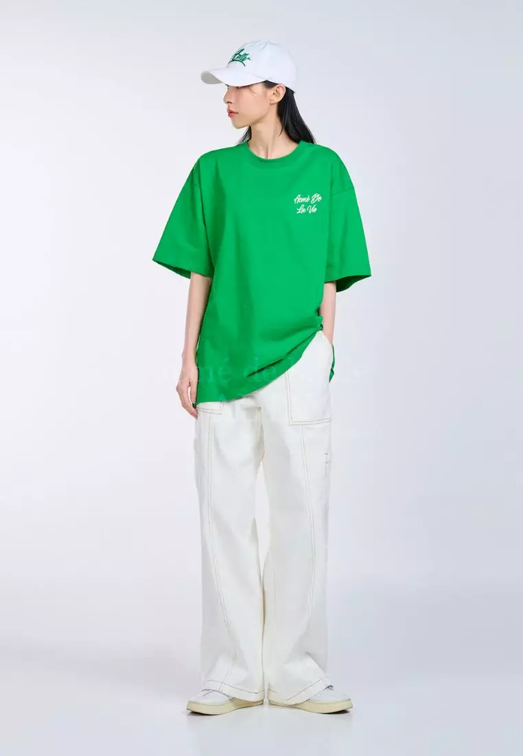 Script Logo Printing Short Sleeve T-Shirt Green