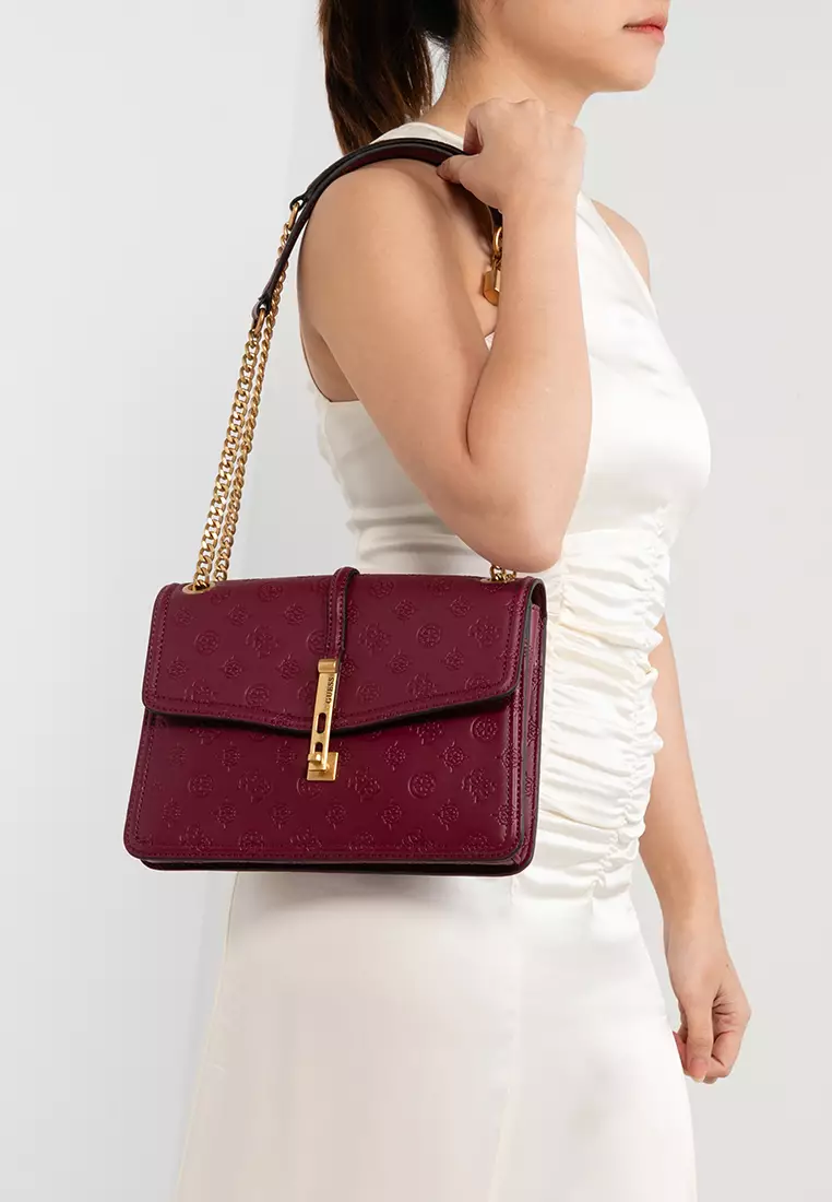 Guess James Logo Small Convertible Crossbody Flap - Plum Logo