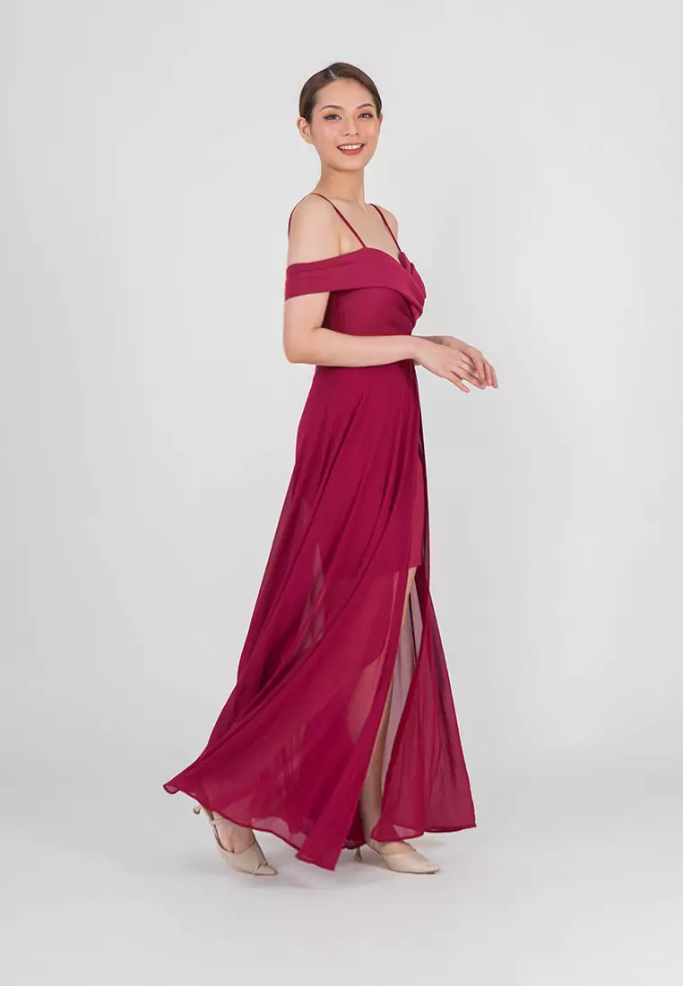 露肩雪纺晚礼服