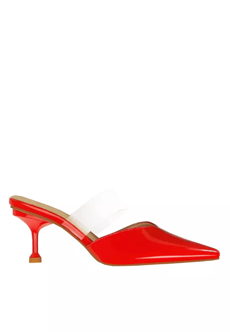 Red pointed store toe mules