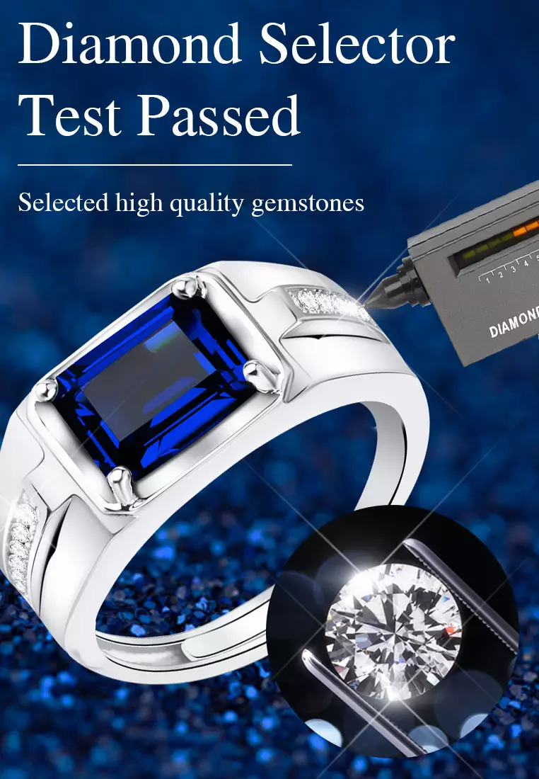 Cincin Pria Sapphire Embed Simple Elegant Adjustable Ring lovers Gift kekasih Hadiah Aksesoris Perhiasan Cantik Mewah