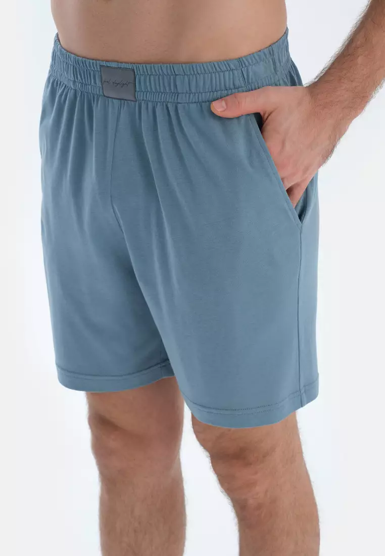 Blue Shirt & Shorts, Shirt Collar, Regular, Short Leg, Short Sleeve Sleepwear for Men