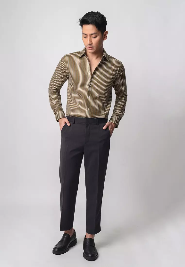 Hugo Stripe Shirt Dark Sage Green LS