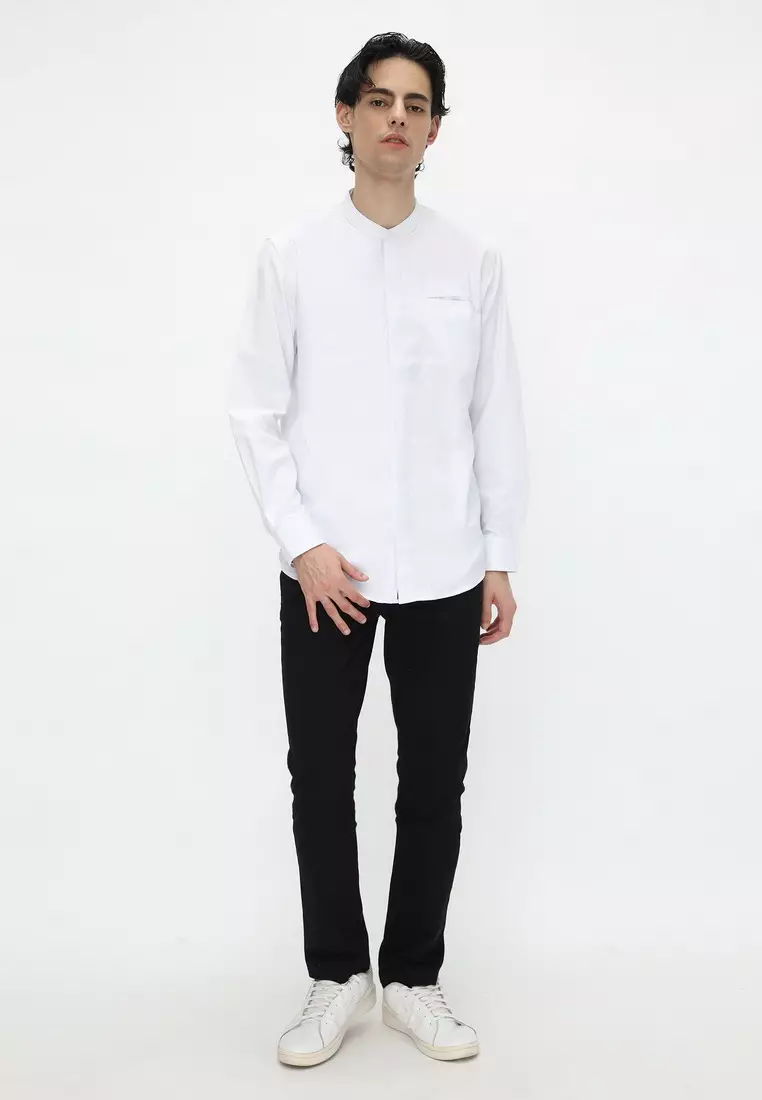 POLICE Kemeja Koko Polos Putih Regular Fit Lengan Panjang Pria