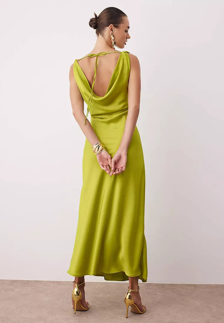 Cowl Neck Satin Maxi Chic Dress