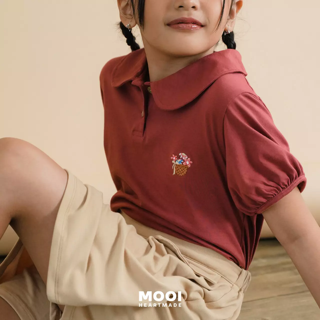 Mooi Atasan Anak Perempuan Diora Top - Berry Red