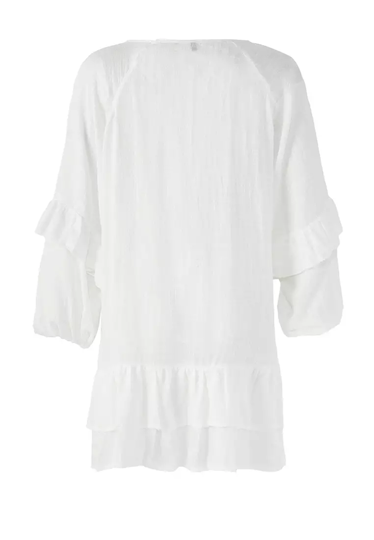 White Mini Woven Flounce Beach Dress TBESS25EL00076