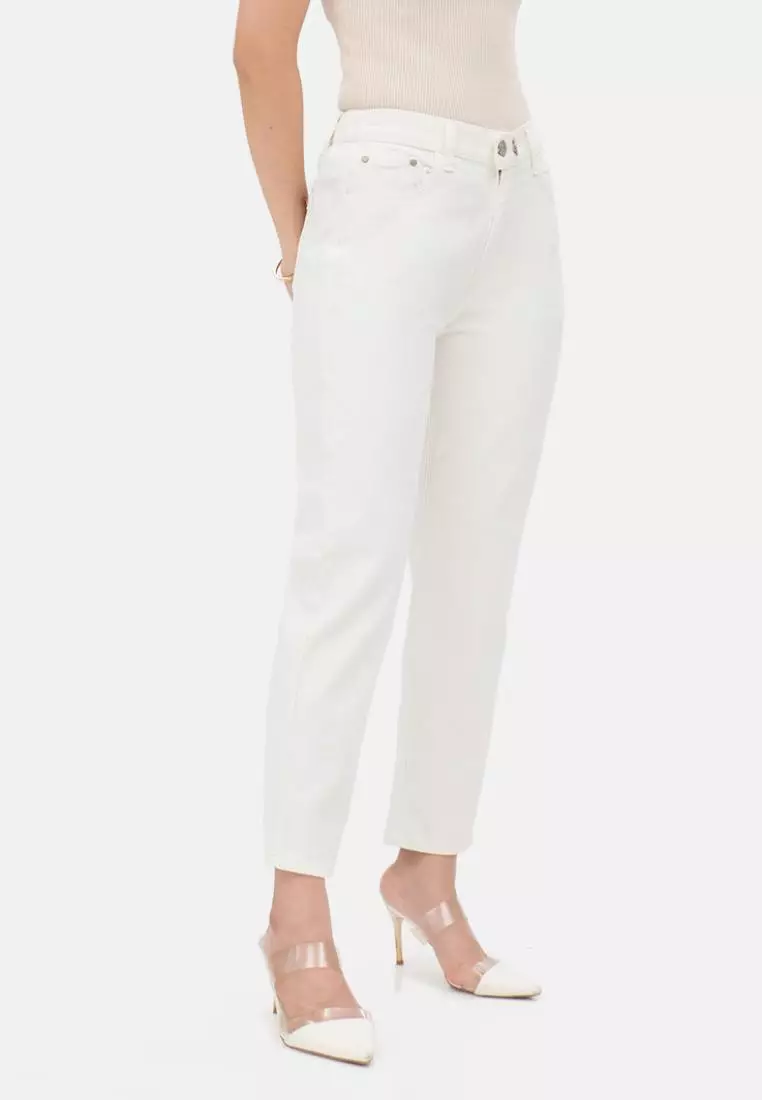 Tapared Two Button Jeans in White