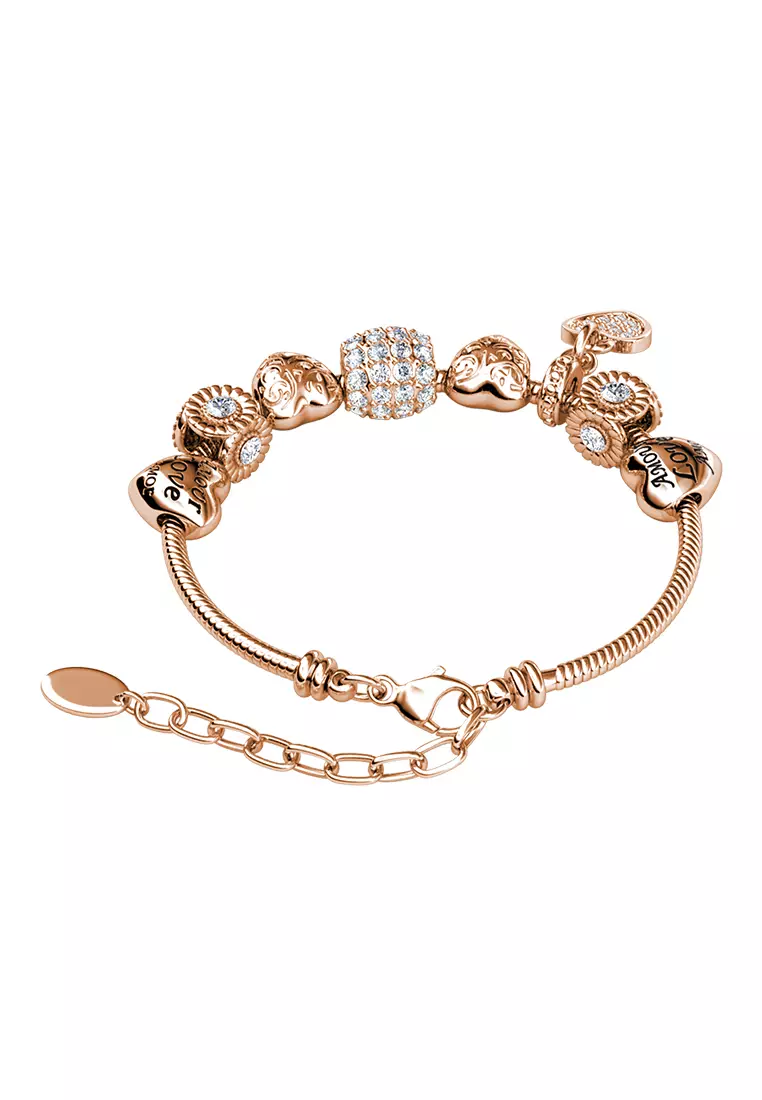 Her Jewellery Ti'Amo Charm Bracelet (Rose Gold) - Luxury Crystal Embellishments plated with 18K Gold