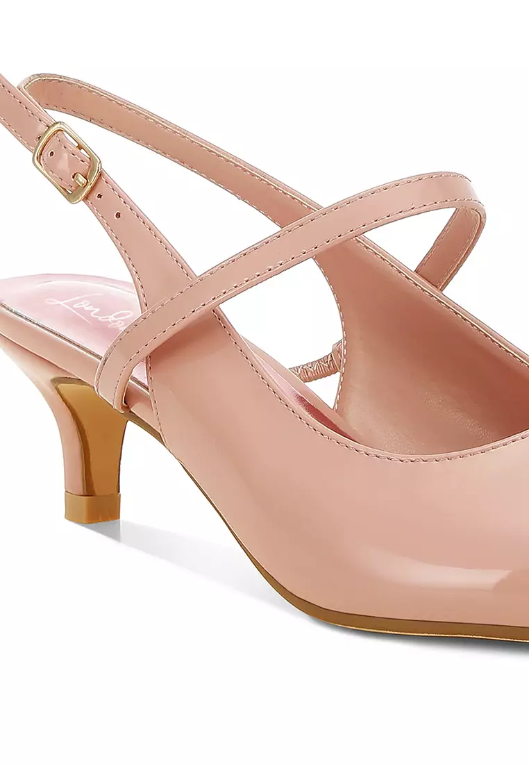 Sandal Slingback Hak Kucing dalam Warna Pink
