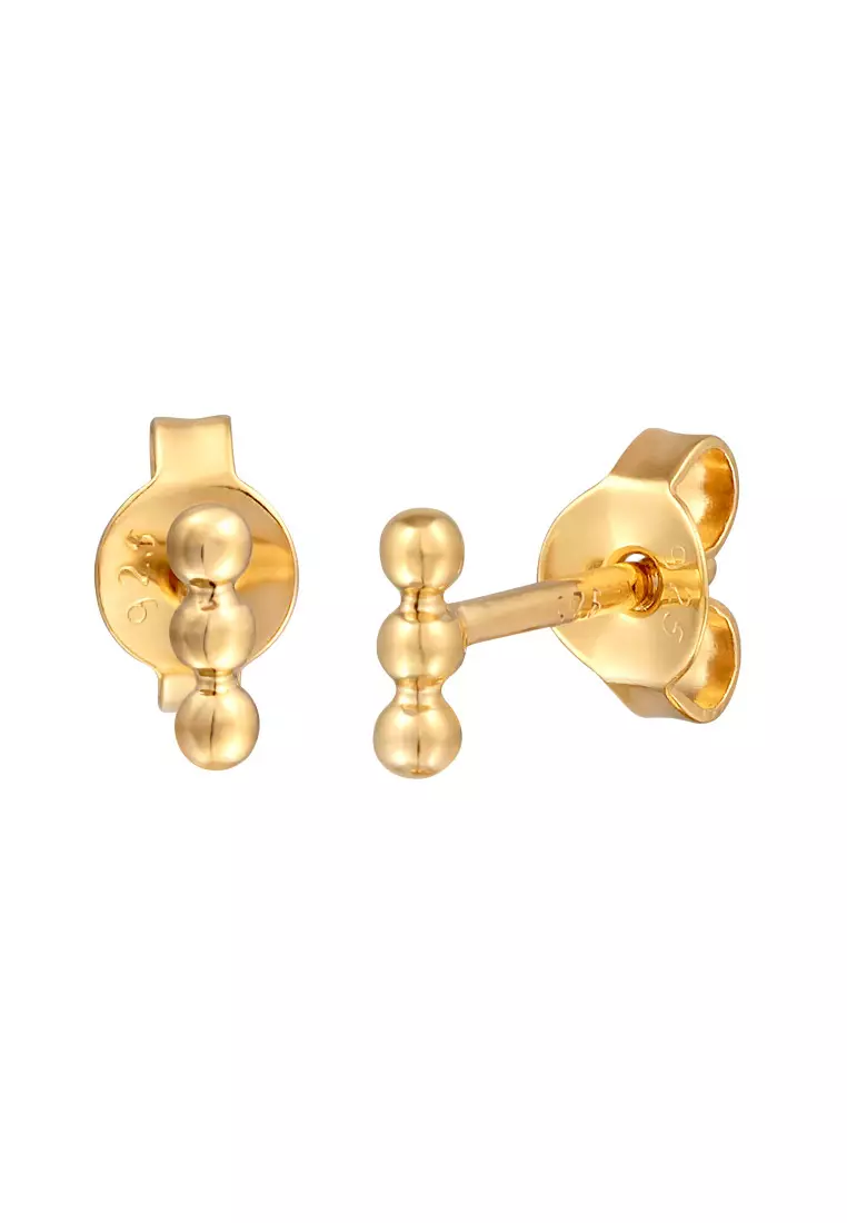 Anting Perhiasan Perak 925 Wanita Stud Ball Design Basic Gold Plated