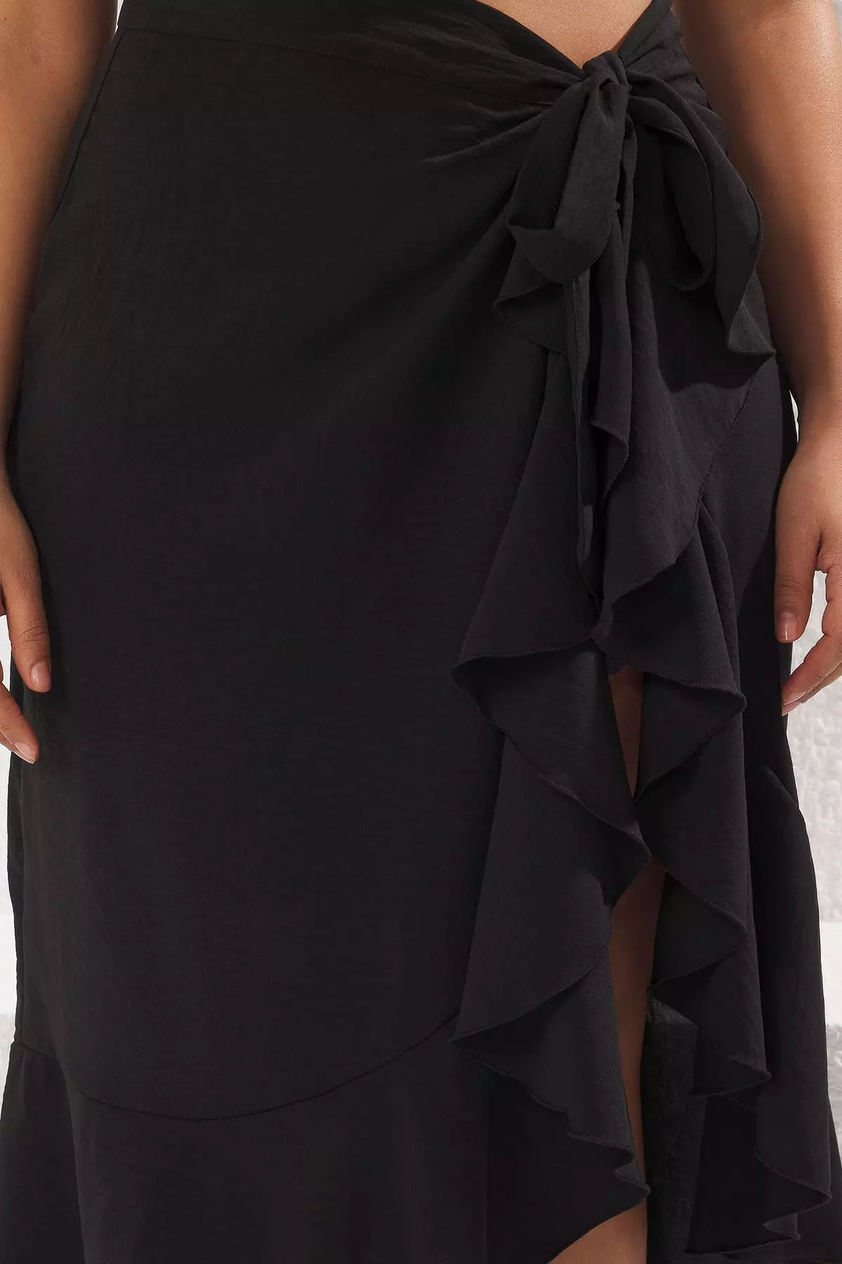 Frilled Hem Long Plus Size Pareo Skirt