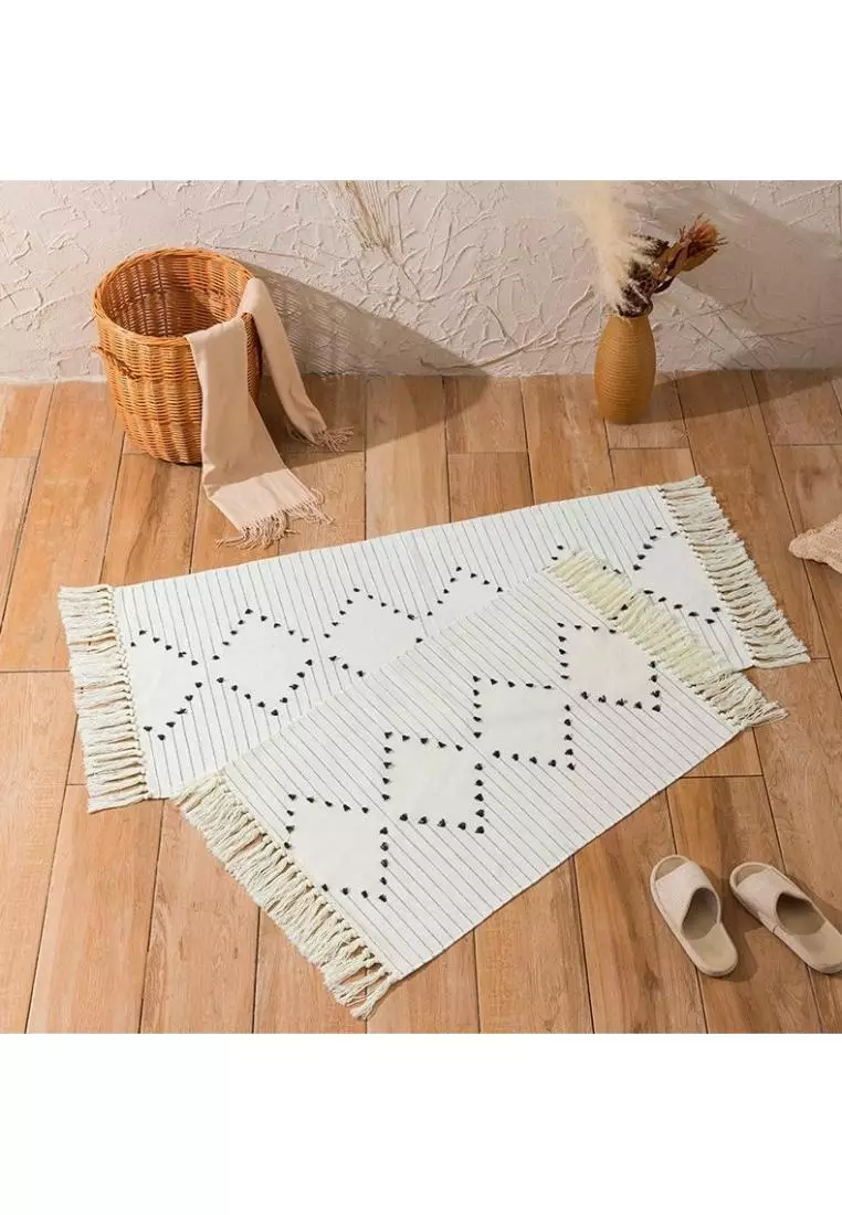 Buy DILAS HOME Moroccan Zigzag Woven Rug with Tassels (L 60 x W 90 cm