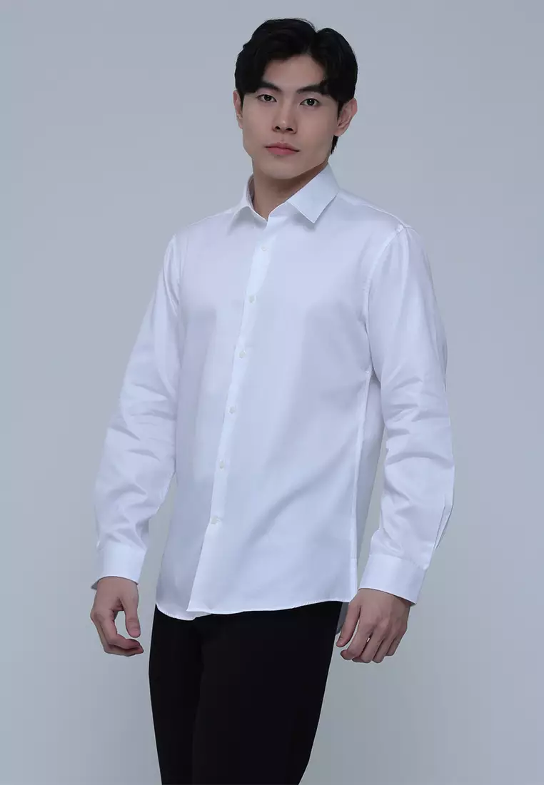 Slim Fit Solid White long Sleeve Dress Shirt