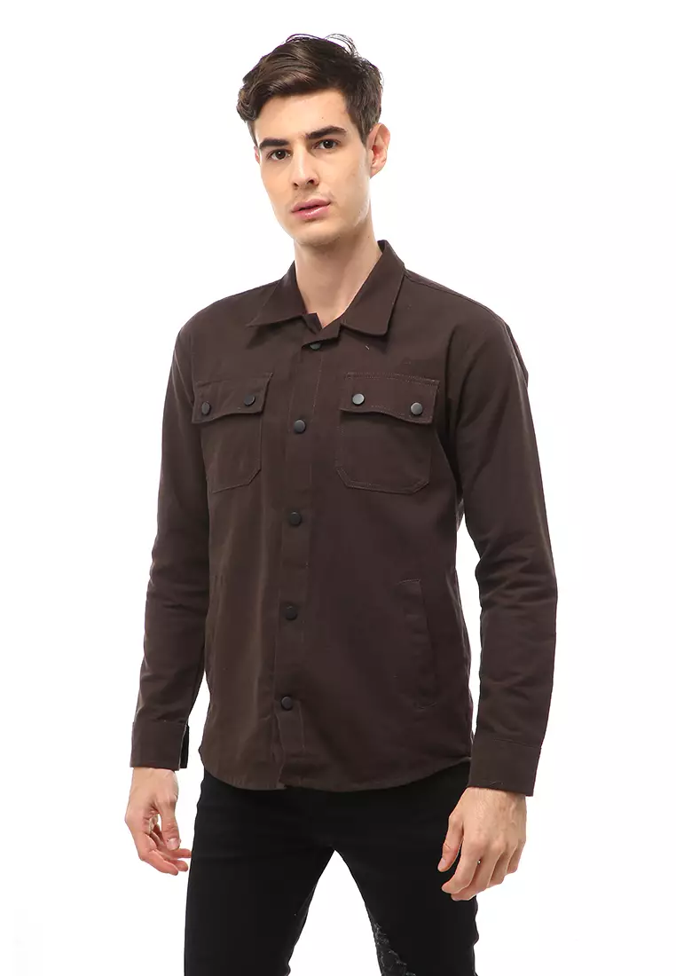 Clover Outerwear Jacket Pria Simple Design Material Canvas Suede ORIGINAL - Dark Brown