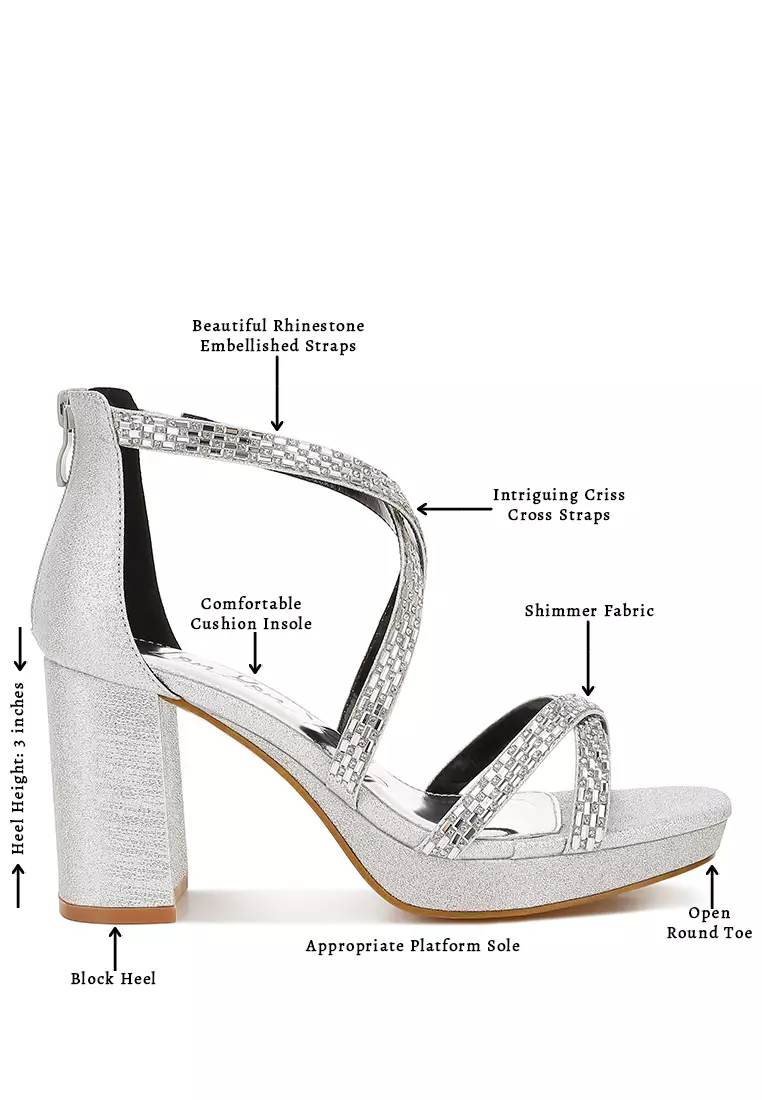 Sandal Bertali Hiasan Berlian Imitasi dalam Warna Perak