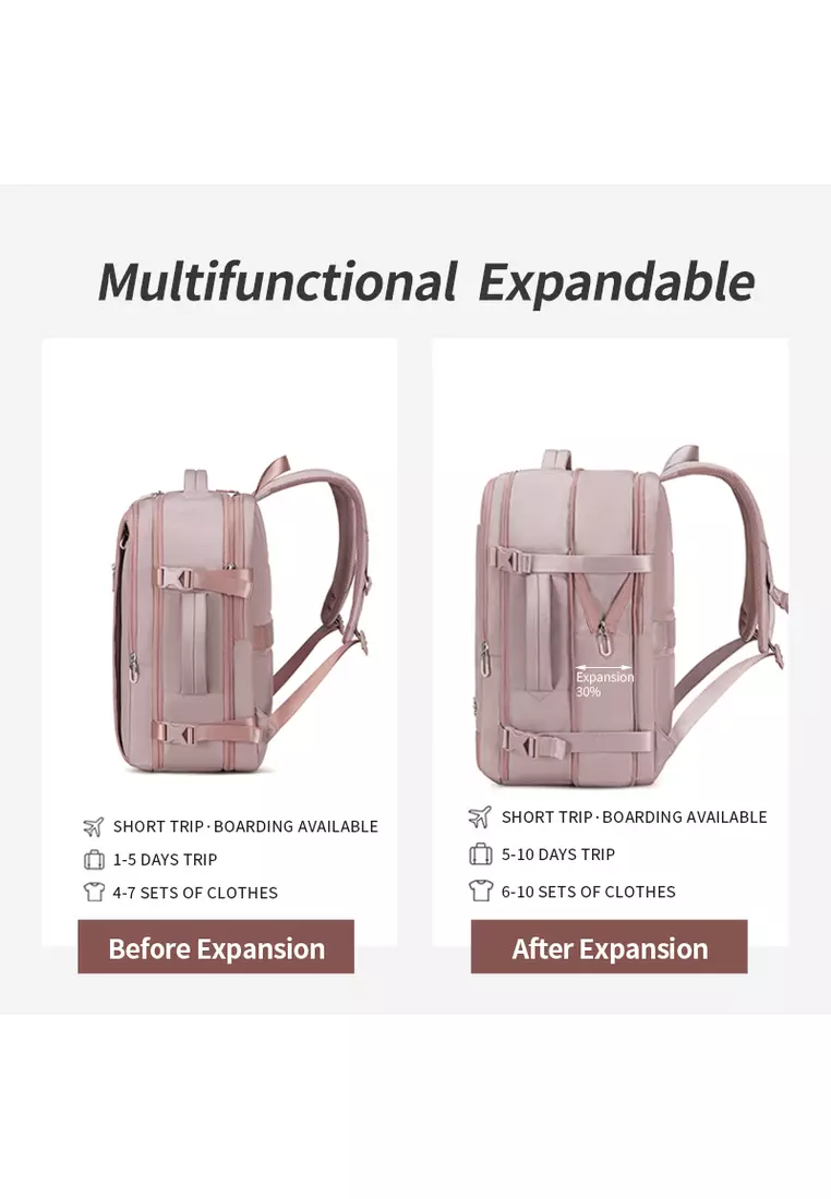 Waterproof Expandable 3 Zipper Suitcase with USB Port Large Backpack for Women