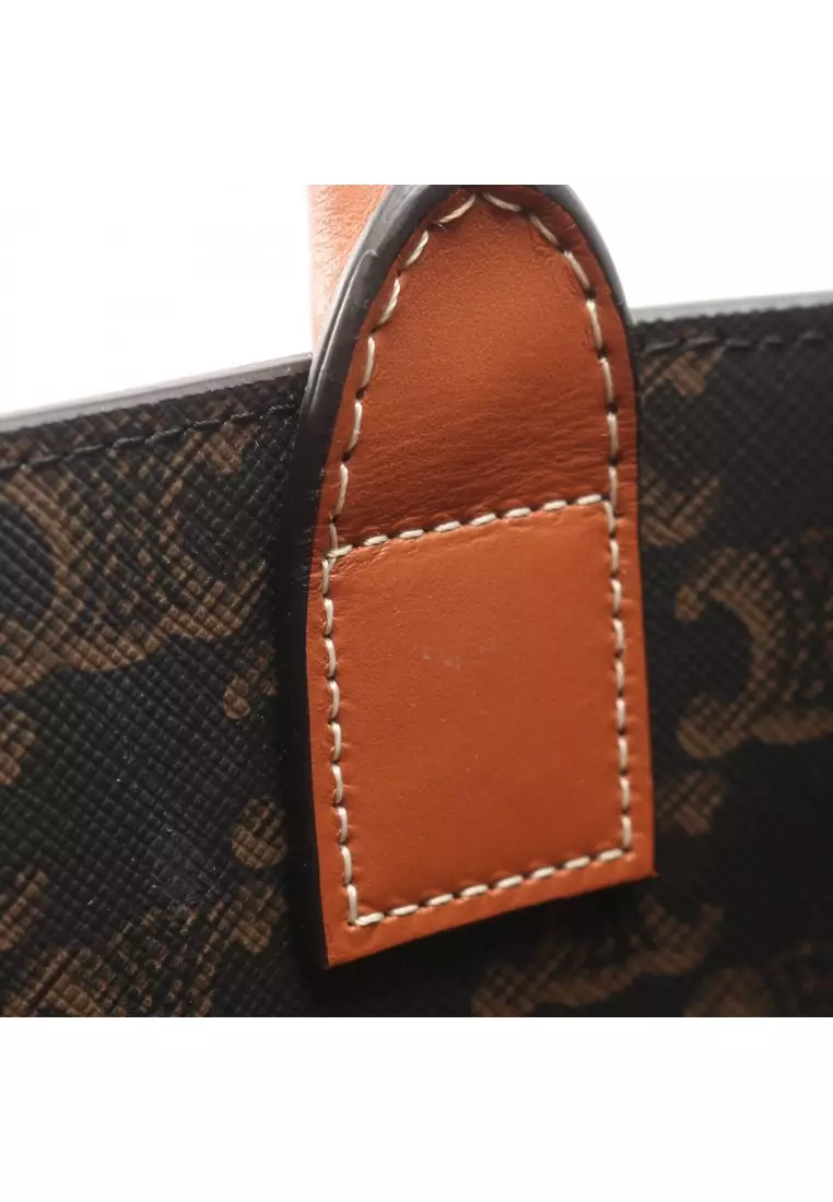 Pre-Loved Celine Small Vertical Hippopotamus Triomphe Handbag tote bag PVC leather black Brown 2WAY
