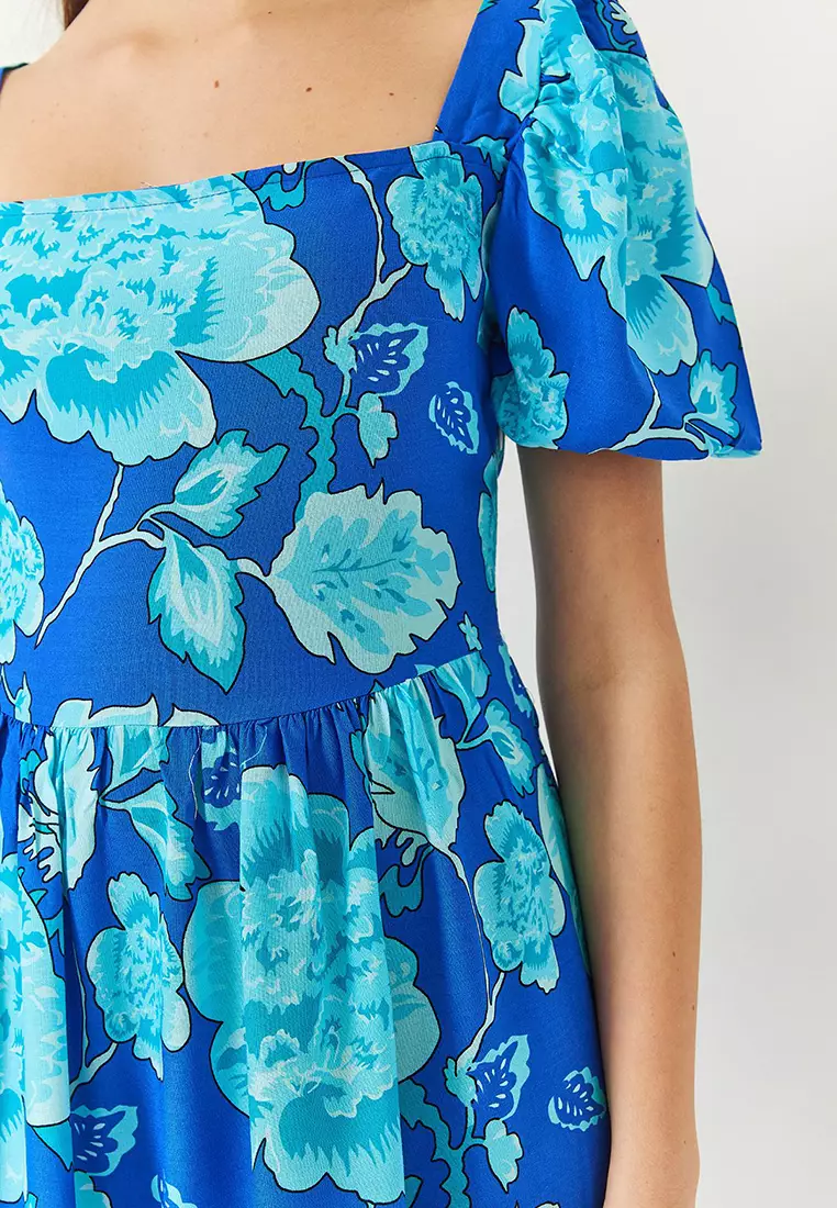 Women's Watermelon Sleeve Square Neck Patterned Tericotone Dress 60261412